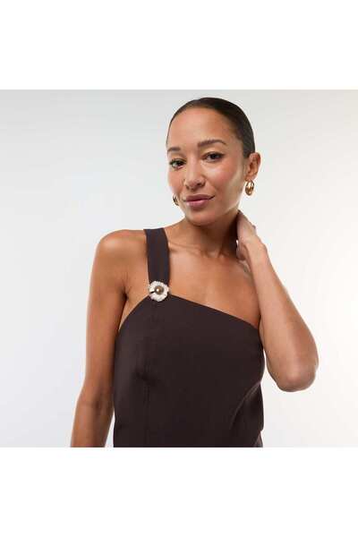 KİABİ Asymmetrical Strap Jumpsuit with Detail BROWN