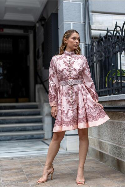 VorNişantaşı Women's Stylish Mini Dress Soft Satin Chiffon Belt