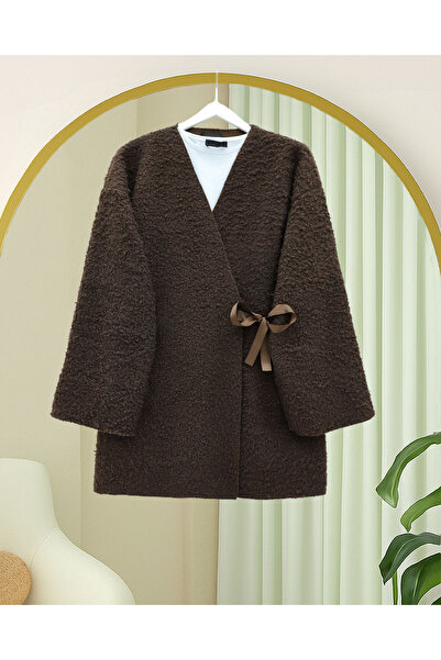 Modamorfo Side Tie Boucle Kimono -K. Brown