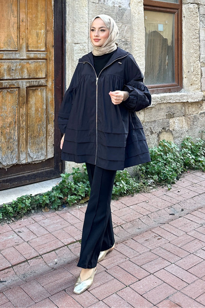 Ovn. Moss Kapüşonlu Trençkot - Siyah