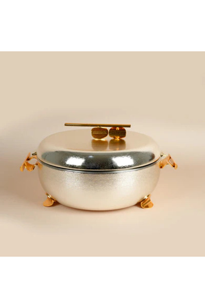 DIVA LADY ✨ Diva Lady Luxury Food Container – Silver Stainless Steel with Gold Handles, 5 Liter Capacity 🍲💛