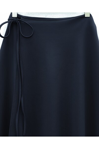 Modamorfo Layered Zippered Scuba Skirt with Side Tie Detail - Navy