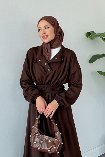 VENT GİYİM Girne Buy Elastic Dress |   Modal Cotton Long Dress – Hijab Casual Dress with Snap Detail