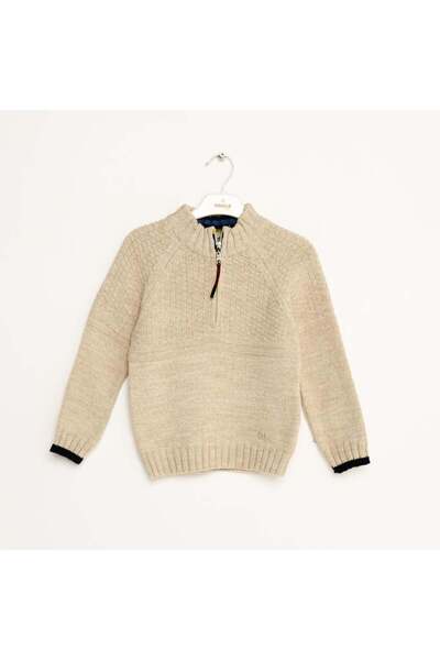 NANİCA سترة تريكو للأولاد باللون البيج بسحاب نصفي للأعمار من 6 إلى 16 سنة