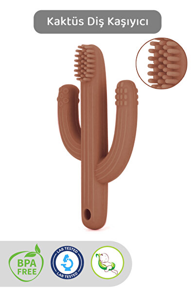 Meleni Baby Kaktüs Bebek Diş Kaşıyıcı - Silikon Bebek Diş Kaşıma Dişlik Kahve...