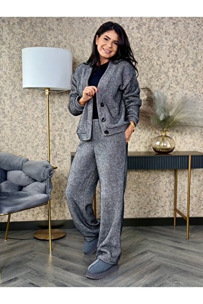 RAMONA BADESCU EXCLUSIVE Fluffy knit suit with cardigan and loose pants
