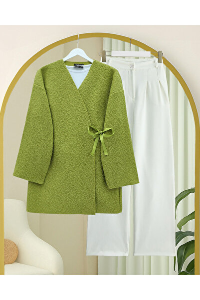 Modamorfo Side Tie Boucle Kimono - Oil Green