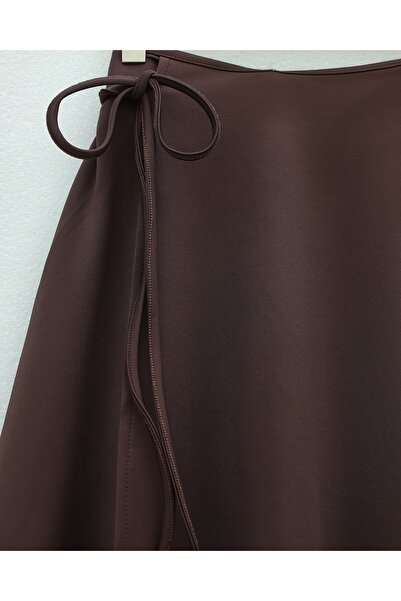 Modamorfo Layered Zippered Scuba Skirt with Side Tie Detail - Brown