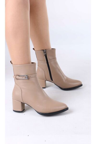 sefayol Junious Nude Mat Deri Tokalı Fermuarlı Kadın Bot