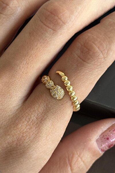 TAKIŞTIR خاتم قابل للتعديل بتفاصيل حجر ذهبي اللون