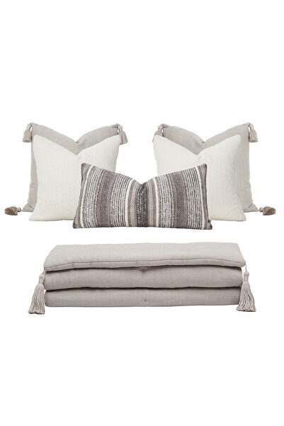 Penelope Nora Tasseled Throw Pillow Cover 50X50 cm Dark Natural