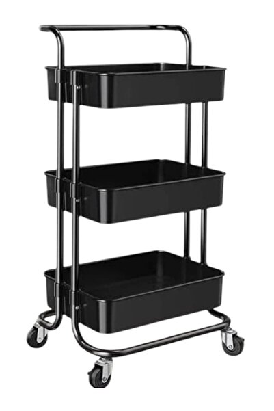 WDS عربة تخزين متدحرجة بثلاث طبقات من WDA، عربة متعددة الاستخدامات بإطار معدني وعجلات، لون أسود