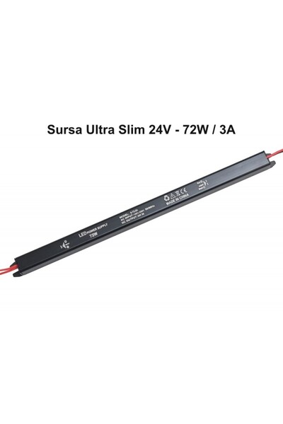 ElectroAZ Sursă de alimentare, Ultra Subțire Neagră, 24V, 72W, 3A, Interior, IP20