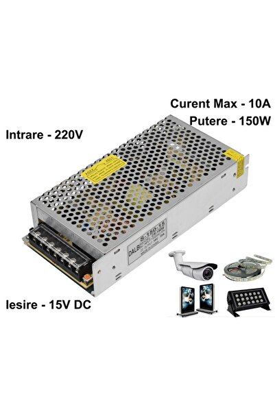 ElectroAZ Sursă de alimentare subțire, carcasă metalică, interior, 15V, 150W, 10A