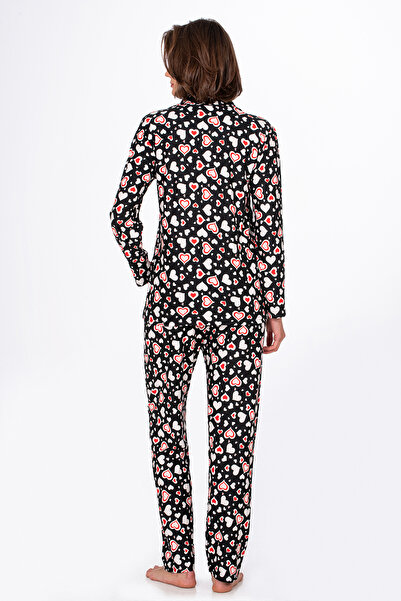 Kompedan Kadın Süet Önden Düğmeli Pijama Takımı | Kalpli