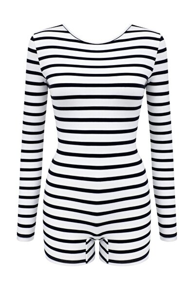 La Sarta Bellevie Long Sleeve Black and White Jumpsuit with Shorts