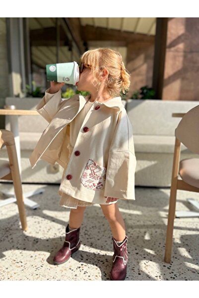 Balerinikizler Girl's Bohemian Jacquard Pocketed Glitter Gabardine Jacket