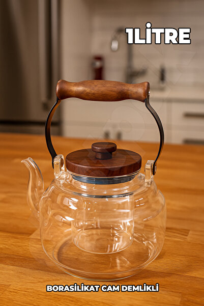 Destpak Akasya Kapaklı ve Üstten Saplı Yuvarlak Cam Demlik - Isıya Dayanıklı ...