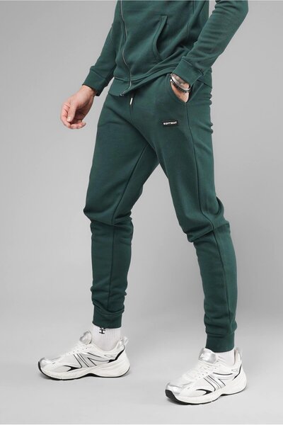 SOFTWAY Unisex Regular Fit Pocketed Interlock Pique Sweatpants - Dark Green