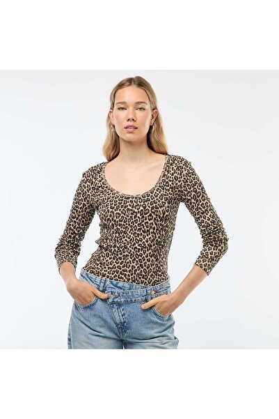 KİABİ Long-Sleeved Ribbed T-shirt BEIGE