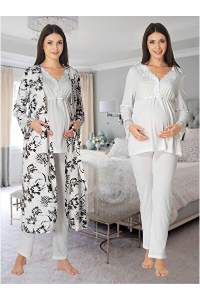 Lohusa Homewear Set de pijamale pentru maternitate, cu mâneci lungi, din dant...