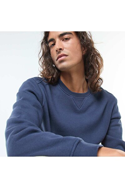 KİABİ سويت شيرت سادة برقبة دائرية من الصوف الممشط باللون الأزرق