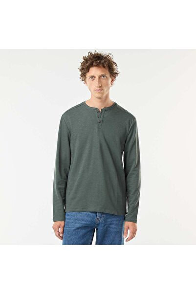 KİABİ Long-sleeved T-shirt with henley collar KHAKI