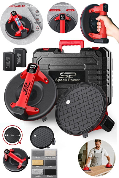 Spech Power SP Power Şarjlı Vakumlu Emiş Cihazı 200 KG Taşıma Gücü, LCD Ekran...
