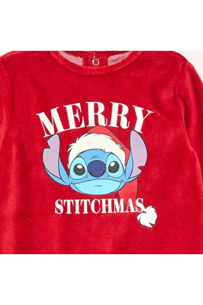 KİABİ Disney 'Stitch' Christmas Heavy Sleepsuit in Cotton Velvet RED