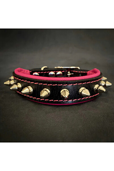 Bestia Zgardă cu țepi, piele, mărimea S (25-30 cm), roz