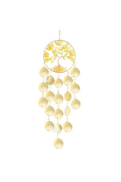 Generic Gold Shell Wind Chime Money Tree with Natural Citrine - Feng Shui Ornament for Wealth & Luck
