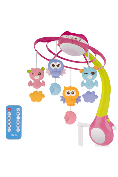 Krista Carusel muzical cu proiecții, Bluetooth, încărcare USB, clopoțel de pat roz