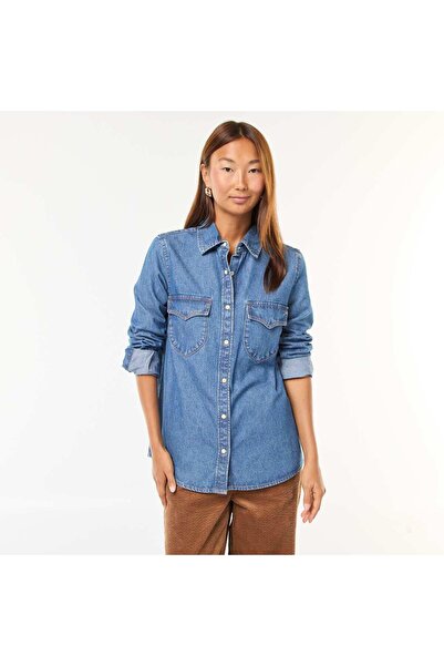KİABİ Denim Shirt with Flap Pockets BLUE