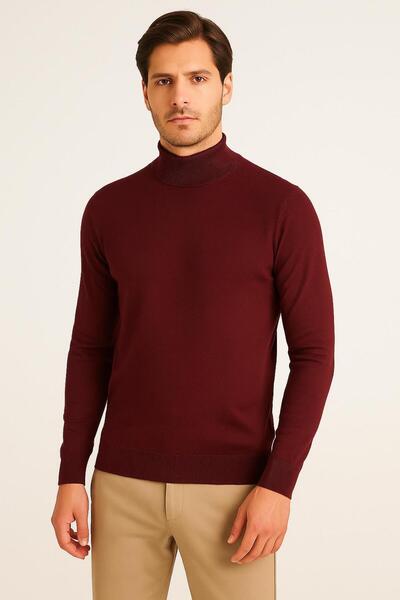 RAPAPA Men's Burgundy Half Turtleneck Knit Sweater 1003