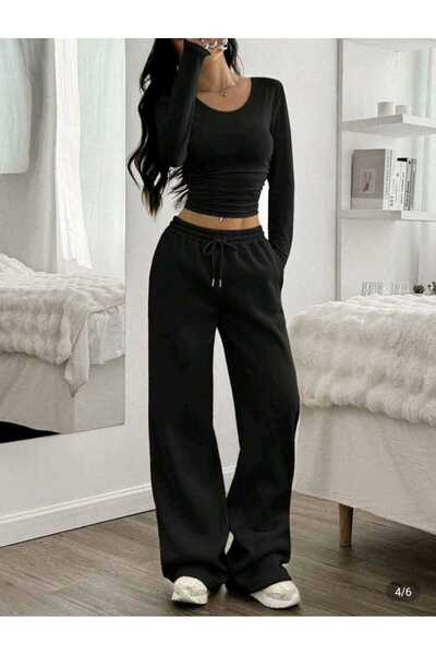 BERYY MODA ΧΕΙΜΕΡΙΝΟ Μαύρο Φαρδύ Χειμερινό Παντελόνι Φόρμας Υπερμεγέθη Άνετο ...