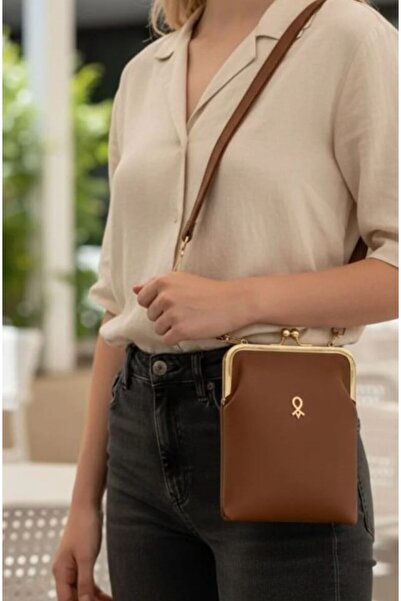 Alice Çanta Kadın 3 Bölmeli Taba Rengi Gold Klipsli Telefon Çanta Fonksiyonel...