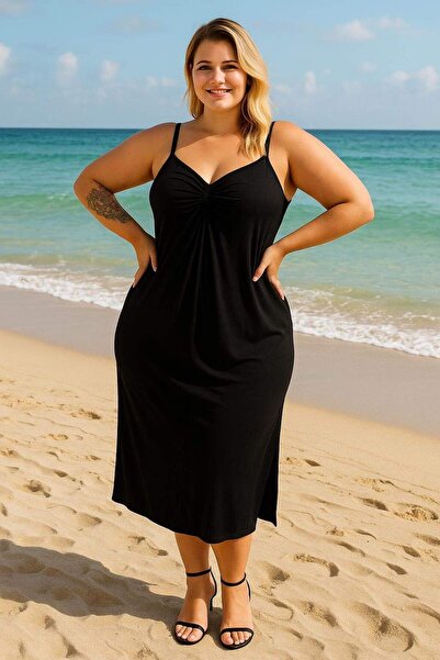 ANGELINO Büyük beden Kadın İp Askılı Düğüm Elbise GLS47