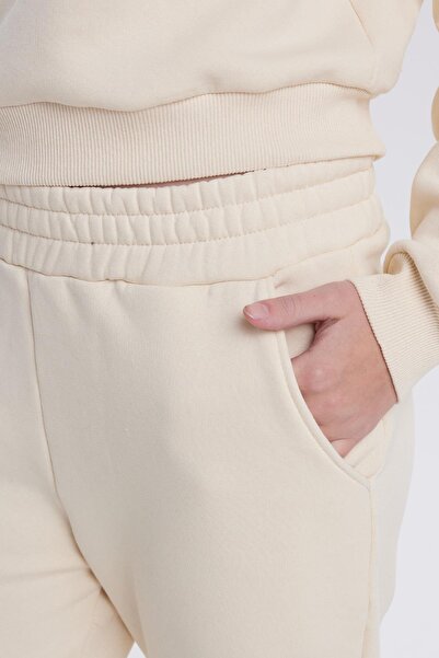 Tudors Women's Regular Fit Cotton 3 Thread Soft Textured Inside Fleece Crew Neck Stone Tracksuit Set