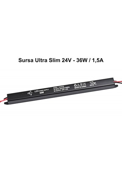 ElectroAZ Sursă de alimentare, Ultra Subțire Neagră, 24V, 36W, 1.5A, Interior, IP20