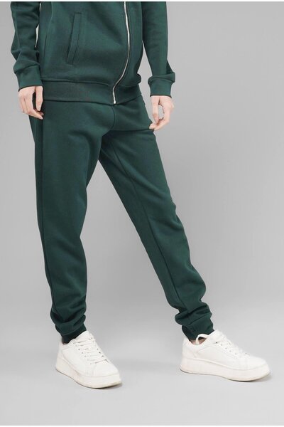 SOFTWAY Unisex Regular Fit Pocketed Interlock Pique Sweatpants - Dark Green