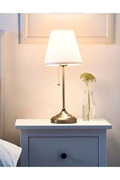 Nisf Alqamar Half Moon Classic Table Lamp with Gold Base, Pull-Chain and Folded White Shade, Tri-Color LED