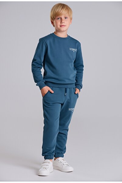 JABBER Boy's Lettering Printed Brushed Washed Fabric Elastic Waist Pocketed Lace-Up Tracksuit Set