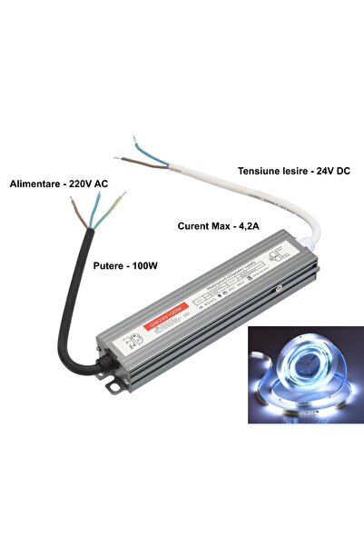 ElectroAZ Sursă de alimentare subțire, 24V-100W, carcasă metalică, IP67, 4.2A