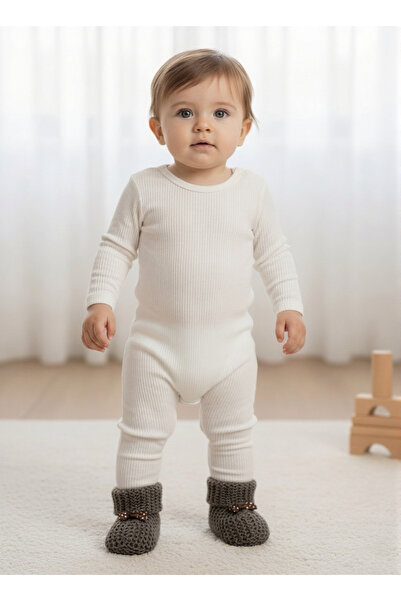 Butik Yeni Doğan Bebek İçin El Örgüsü Kahverengi Patik
