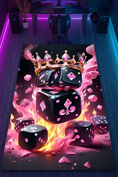 HalıOnline Şans Oyunları Desenli Kaymaz Taban Makinede Yıkanabilir Gaming Oyu...