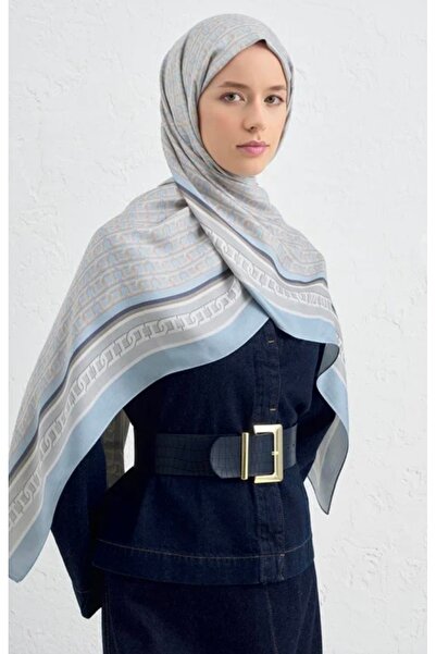Armine İpek Tansel Monogram Şal Mavi