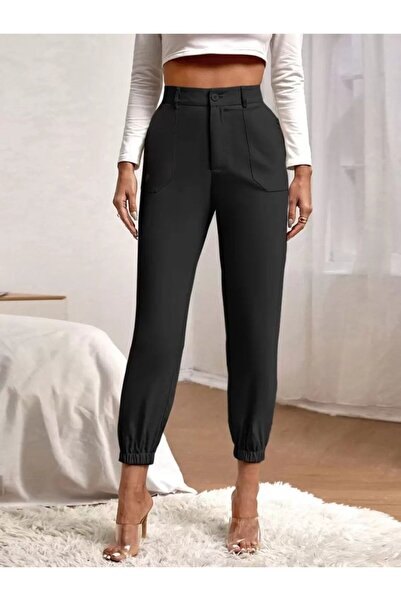 Kanonik Education Women's High Waist Imported Crepe Pants with Pockets and Elasticated Legs