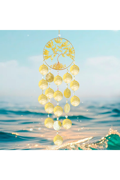 Generic Gold Shell Wind Chime Money Tree with Natural Citrine - Feng Shui Ornament for Wealth & Luck