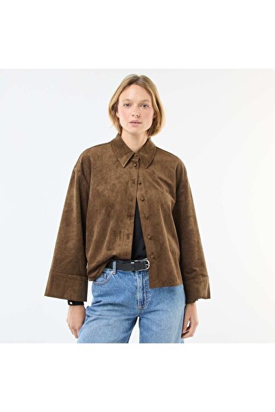 KİABİ Long-Sleeved Suedette Shirt KHAKI