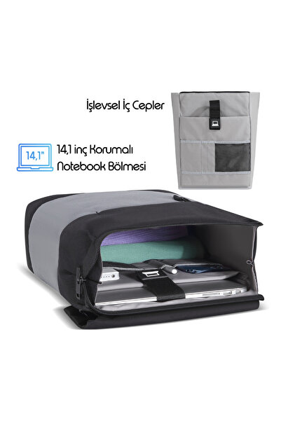 Mack Mce-1301 14.1\" Zen Eco Casual Backpack, Laptop Bag Black Gray